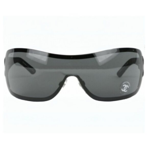 Chanel Black Quilted Leather Shield Sunglasses/Grey Lenses - 4155Q - Never Worn - Picture 4 of 15